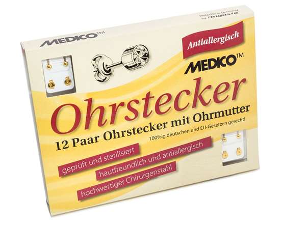 Erstohrstecker vergoldet rund 12 Paar 