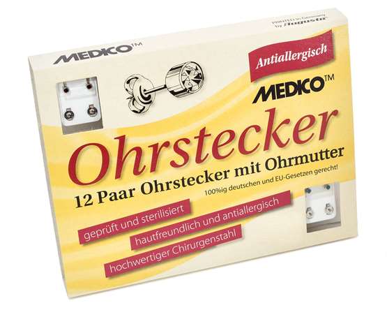 Erstohrstecker weiß sort. 12 Farben 